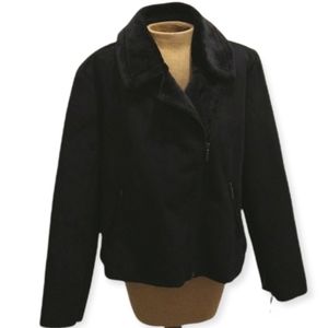 Collection B. Faux Shearling Motor Biker Jacket in Black